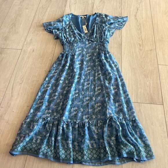 Max studio blue dress short sleeve midi ruffle size S - Picture 1 of 8